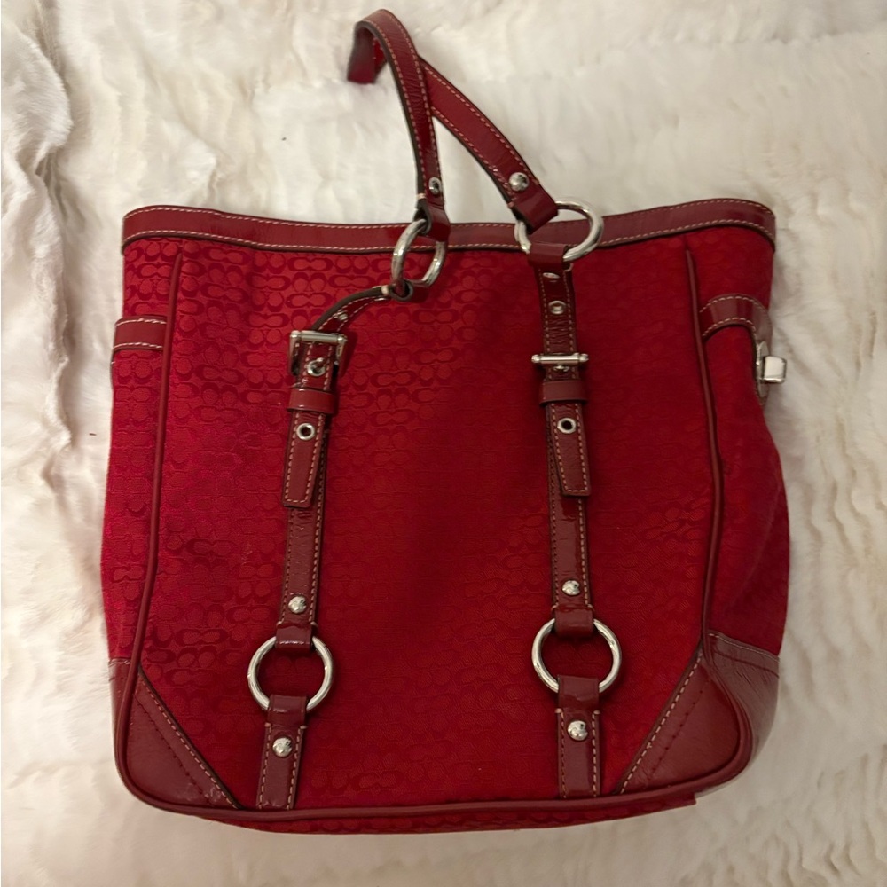 Coach Red Signature Tote Bag